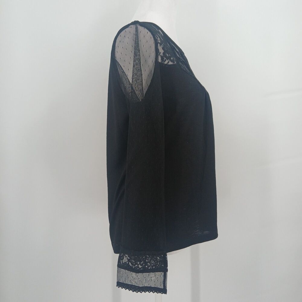 New York & Company Soho Jeans Sheer Mesh Sleeve Top Womens S Black Boho Chic - Picture 5 of 6
